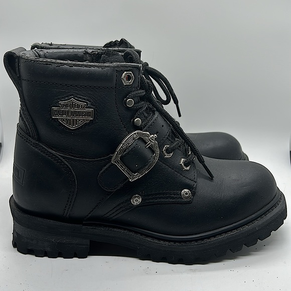 Harley-Davidson Sexy Black Leather Lace Up Moto Boots Shoes **Size 7** 🔥🔥 - Picture 4 of 11